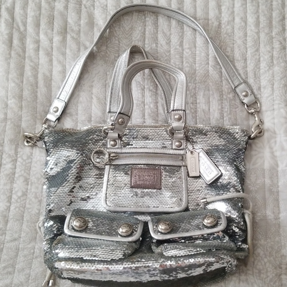 Coach purse silver sequin poppy
